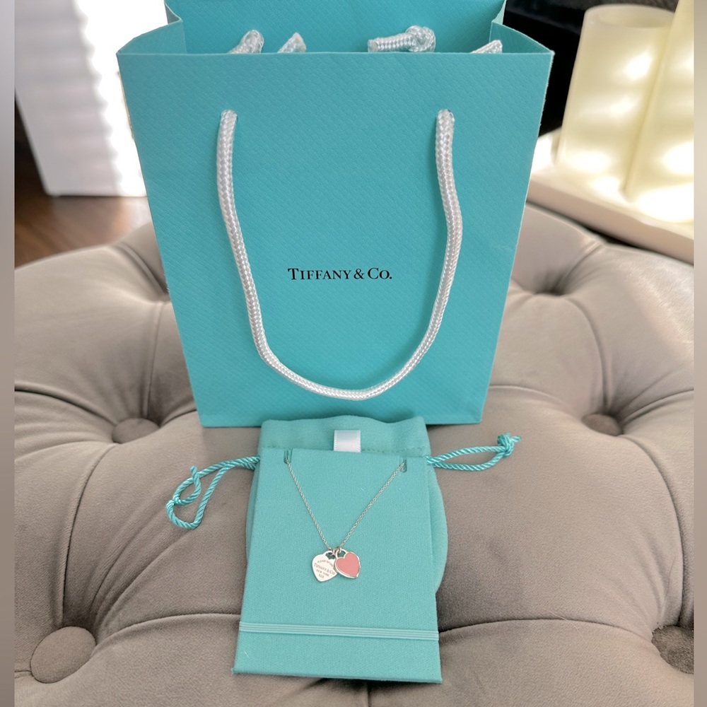 Tiffany & Co. 🩵 Pink Heart Double Tag Pendant Necklace